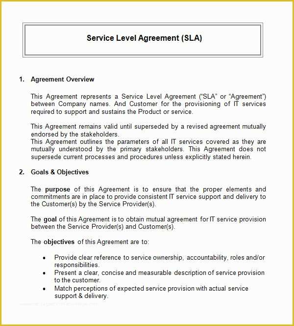 Free Service Contract Template Of 14 Sample Service Level Agreement Templates – Pdf Word