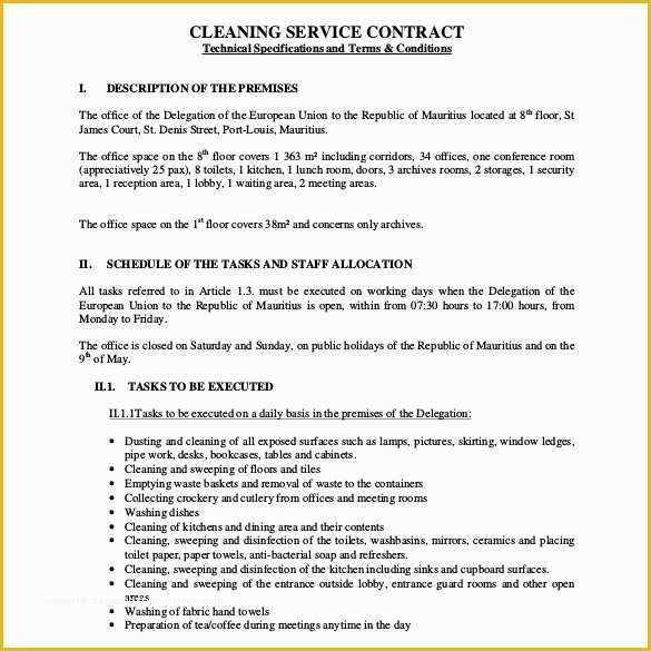 Free Service Contract Template Of 22 Cleaning Contract Templates Word Google Docs Pages