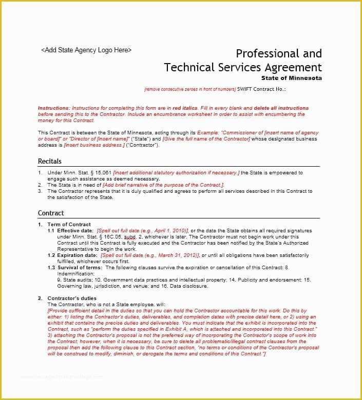 Free Service Contract Template Of 50 Professional Service Agreement Templates & Contracts