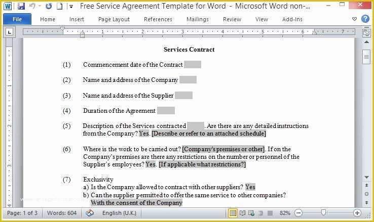 Free Service Contract Template Of Free Service Contract Template