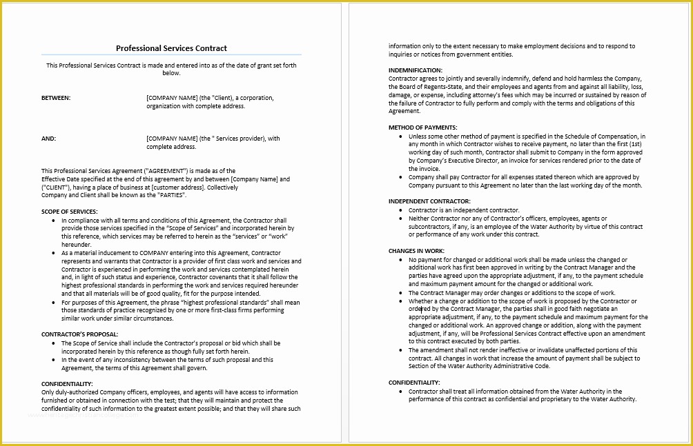 Free Service Contract Template Of Professional Services Agreement Template Microsoft Word
