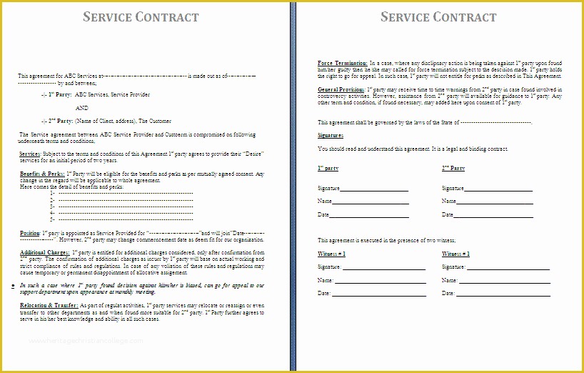 Free Service Contract Template Of Service Contract Template