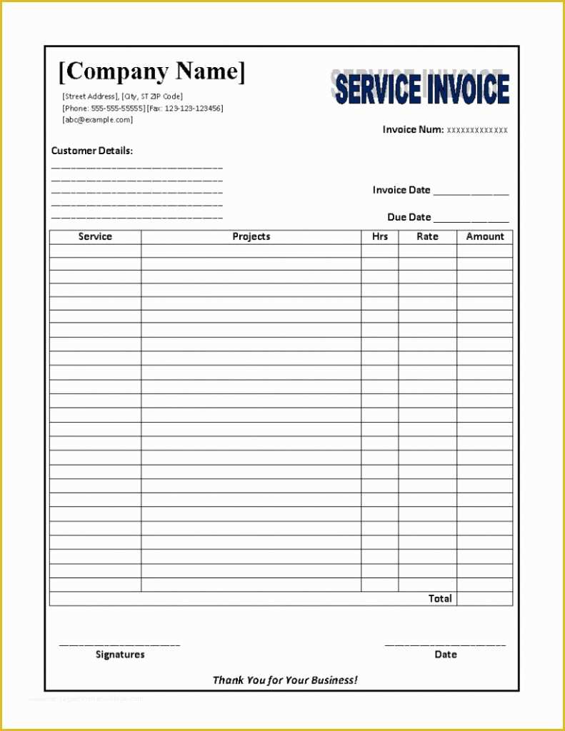 Free Service Invoice Template Download Of Free Printable Service Invoice Template Excel