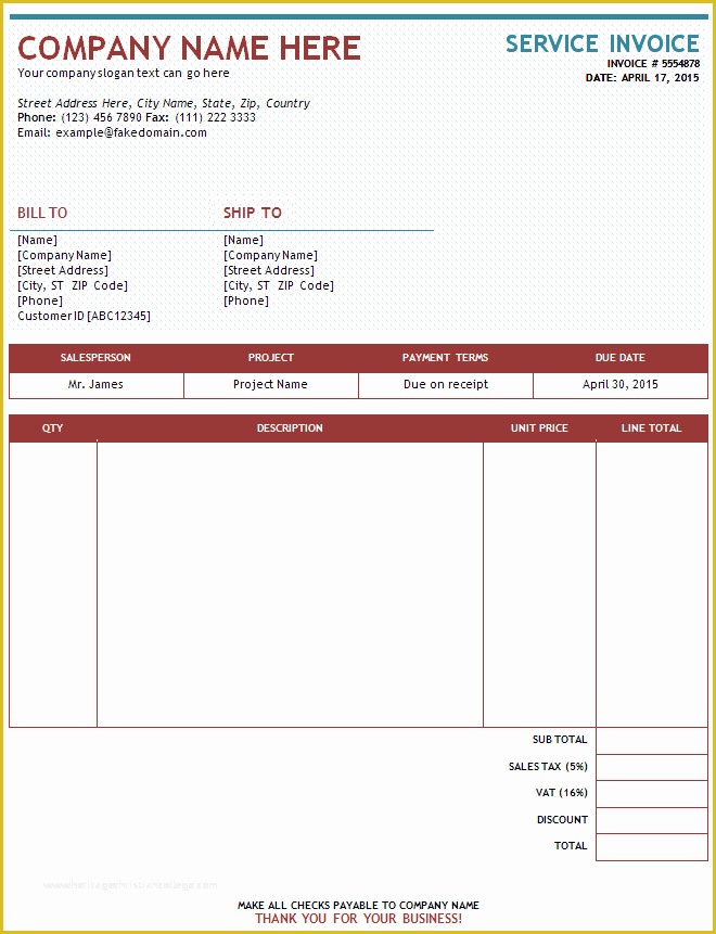 Free Service Invoice Template Download Of Service Invoice Template
