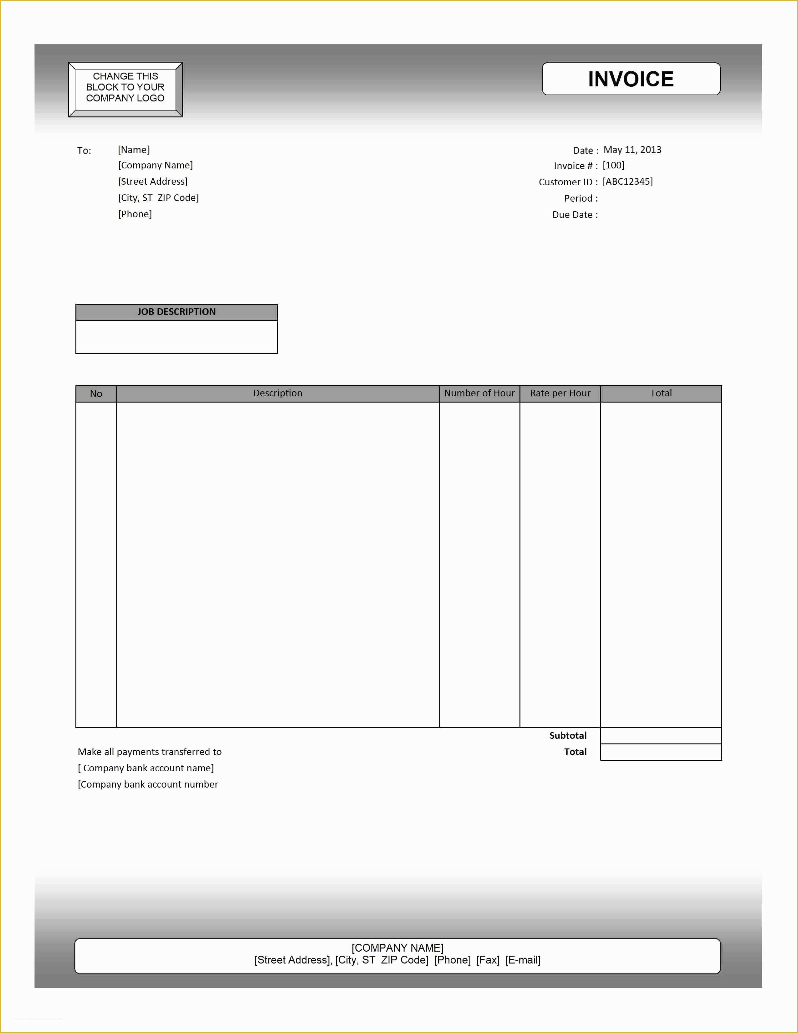Free Service Invoice Template Excel Of Editable Invoice Template Excel