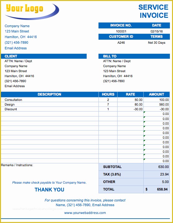 Free Service Invoice Template Excel Of Free Excel Invoice Templates Smartsheet