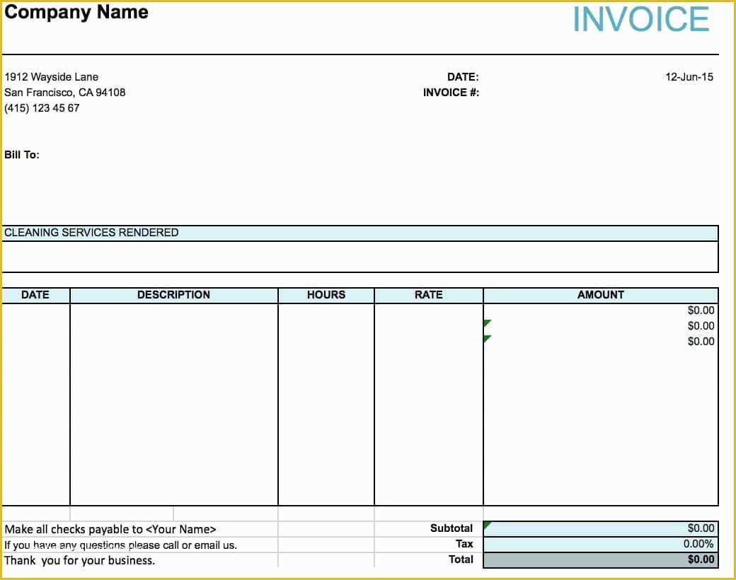 Free Service Invoice Template Excel Of Free House Cleaning Service Invoice Template Excel