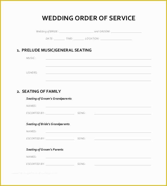 Free Service order Template Of 16 Wedding order Of Service Templates – Free Sample
