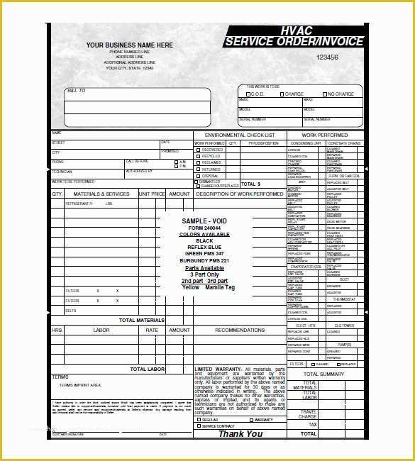 Free Service order Template Of Hvac Invoice Template 7 Free Word Excel Pdf format