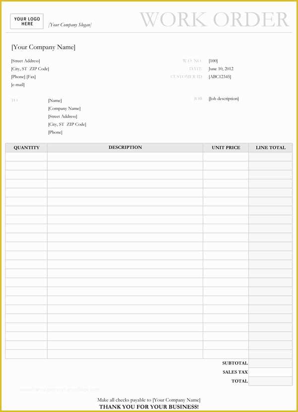 Free Service order Template Of Work order form Template