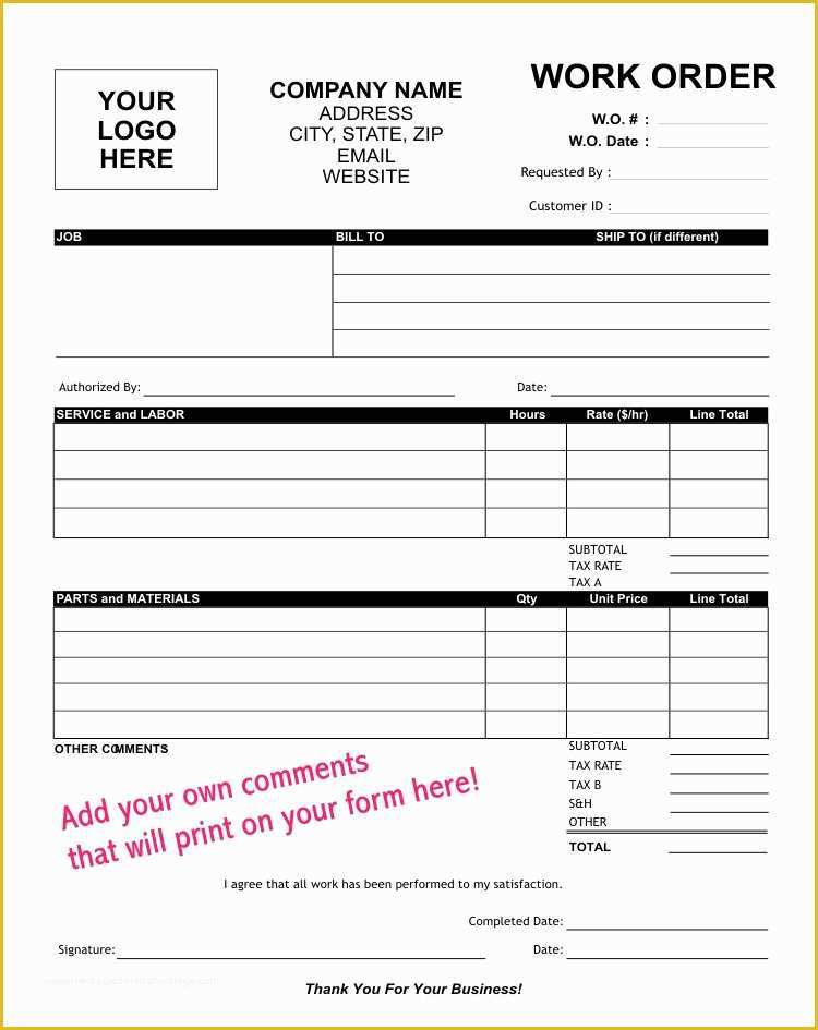 Free Service order Template Of Work order Template to Create In Carbon Copies
