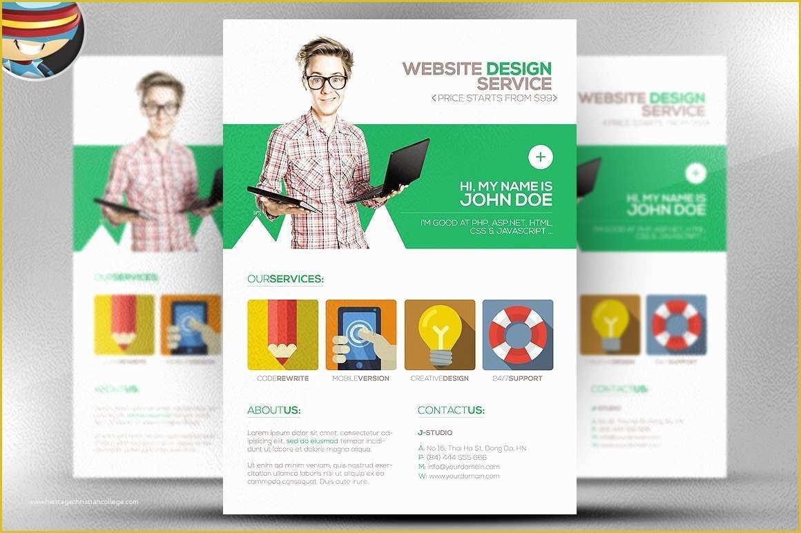 Free Service Website Templates Of Flat Style Web Designer Flyer Flyer Templates Creative