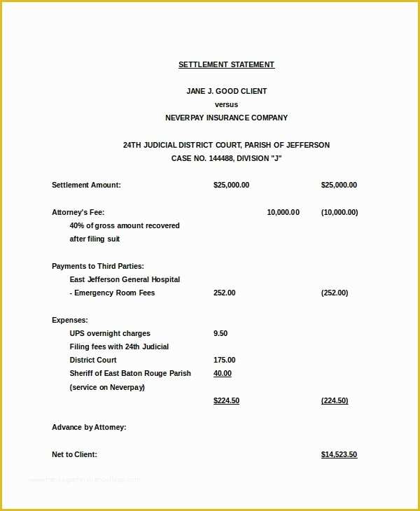 Free Settlement Statement Template Of 14 Settlement Statement Examples Word Pdf