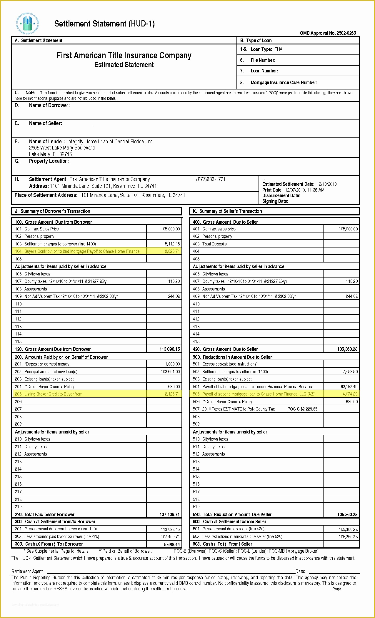Free Settlement Statement Template Of Hud1 Settlement Statement Best Template Collection