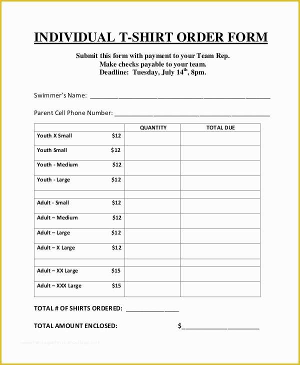 Free Shirt order form Template Of 12 T Shirt order forms Free Sample ...