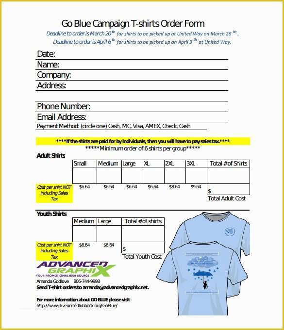 Free Shirt order form Template Of T Shirt order form 6 Free Templates ...