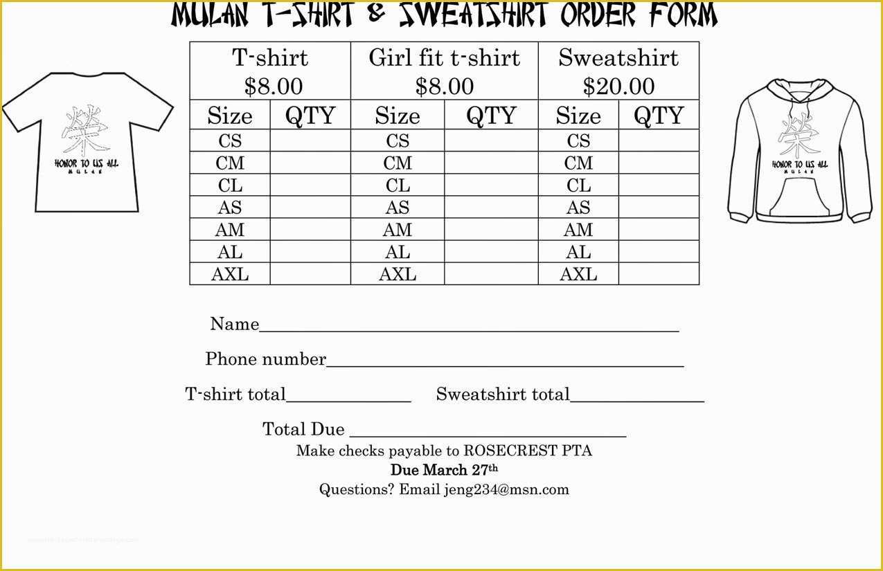Free Shirt order form Template Of Blank order forms for T Shirts Bcd tofu House