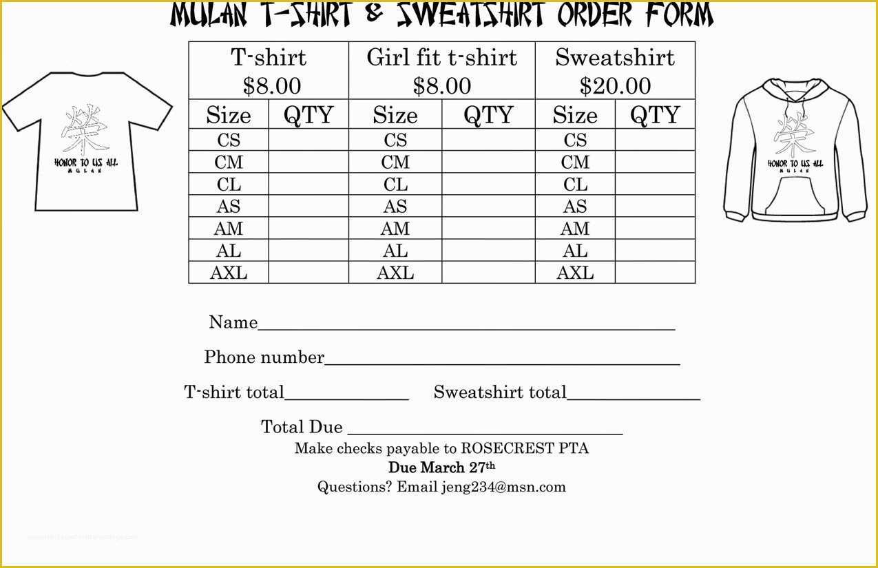 Free Shirt order form Template Of T Shirt order form 6 Free Templates ...