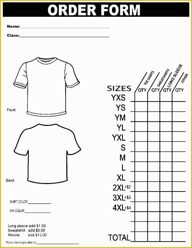 Free Shirt order form Template Of Printable T Shirt order form Template ...