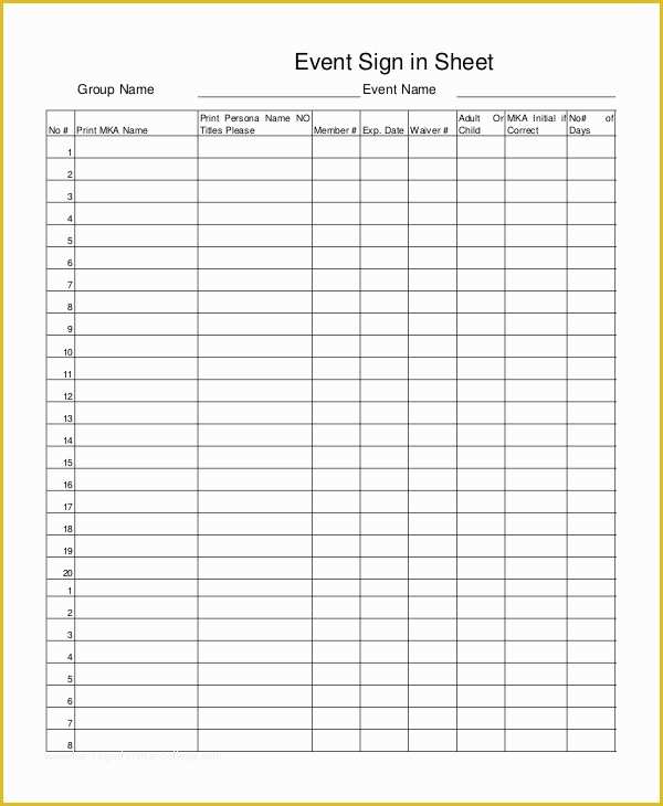 Free Sign In Sheet Template Of event Sign In Sheet Template 16 Free Word Pdf