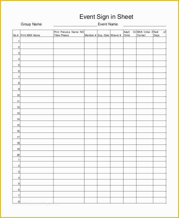 Free Sign In Sheet Template Of event Sign In Sheet Template 16 Free Word Pdf