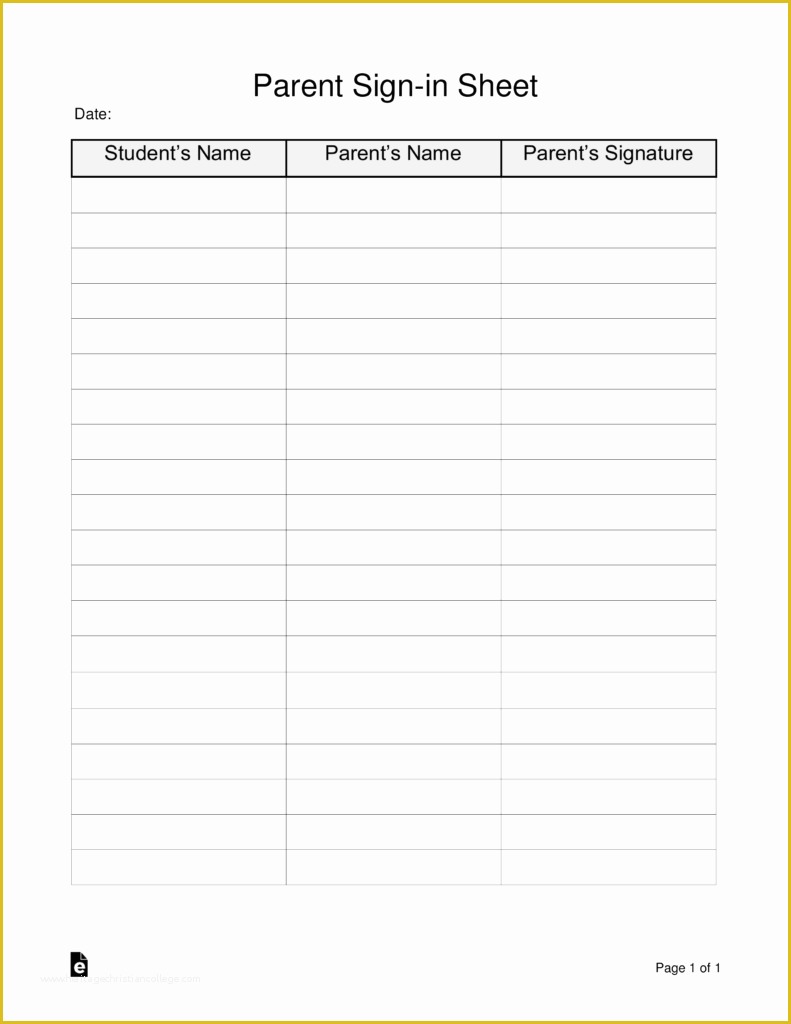 Free Sign In Sheet Template Of Parent Sign In Sheet Template
