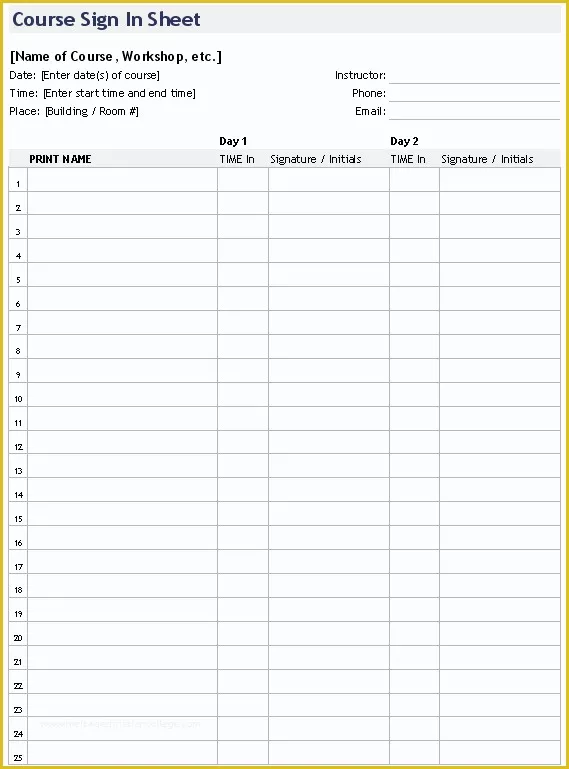 Free Sign In Sheet Template Of Printable Sign In Sheet