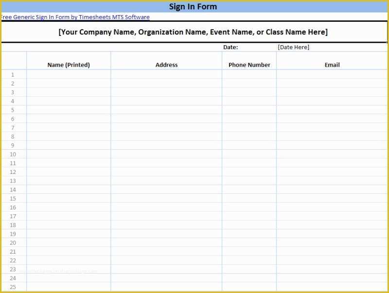 Free Sign In Sheet Template Of Printable Sign In Sheet Templates