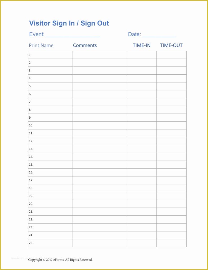 Free Sign In Sheet Template Of Sign In Sheet Template Word