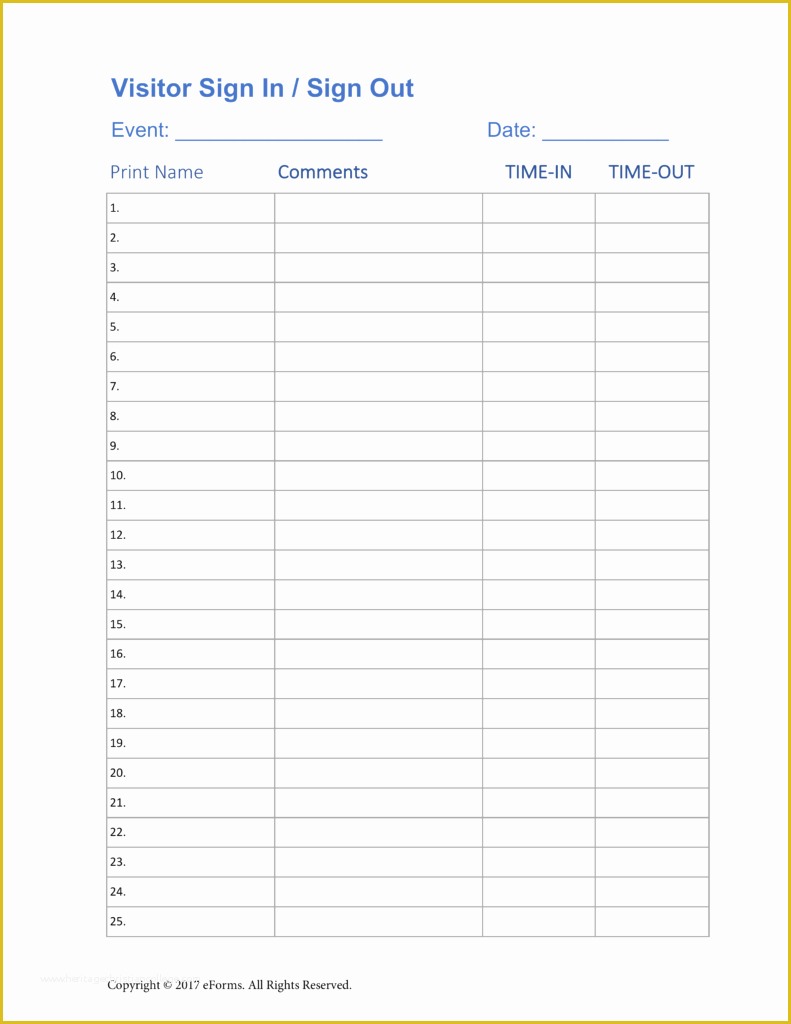 Free Sign In Sheet Template Of Sign In Sheet Template Word