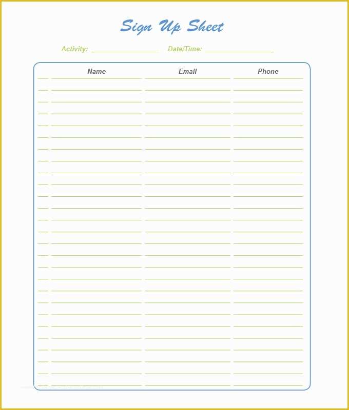 Free Sign In Sheet Template Of Sign Up Sheets 58 Free Word Excel Pdf Documents