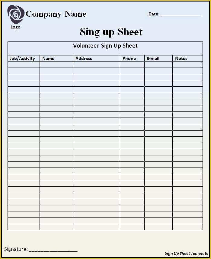 Free Sign In Sheet Template Of Signup Sheet Template