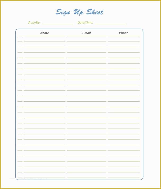 Free Sign Up Sheet Template Of 21 Sign Up Sheets Free Word Excel & Pdf Documents