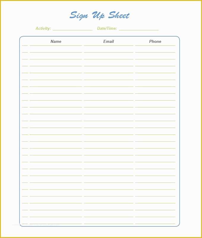 Free Sign Up Sheet Template Of 21 Sign Up Sheets Free Word Excel &amp; Pdf Documents