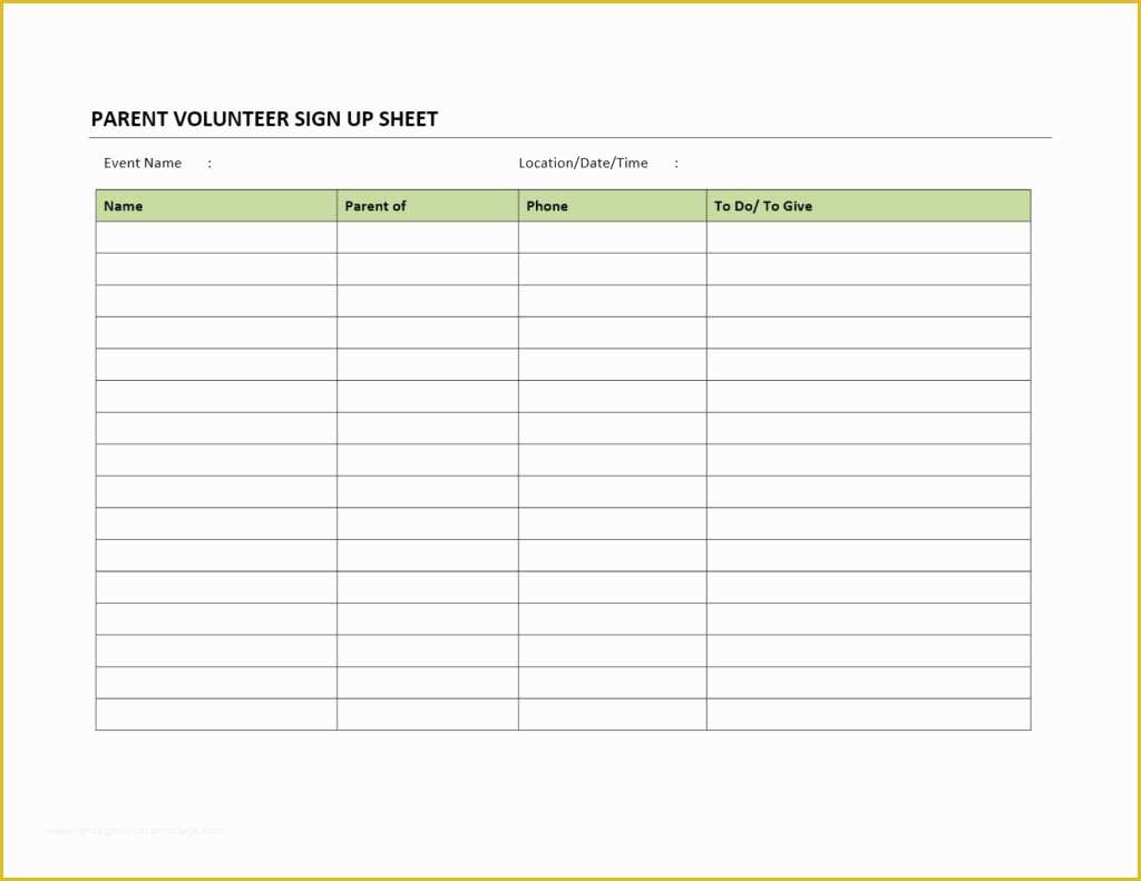 Free Sign Up Sheet Template Of Parent Volunteer Sign Up Sheet