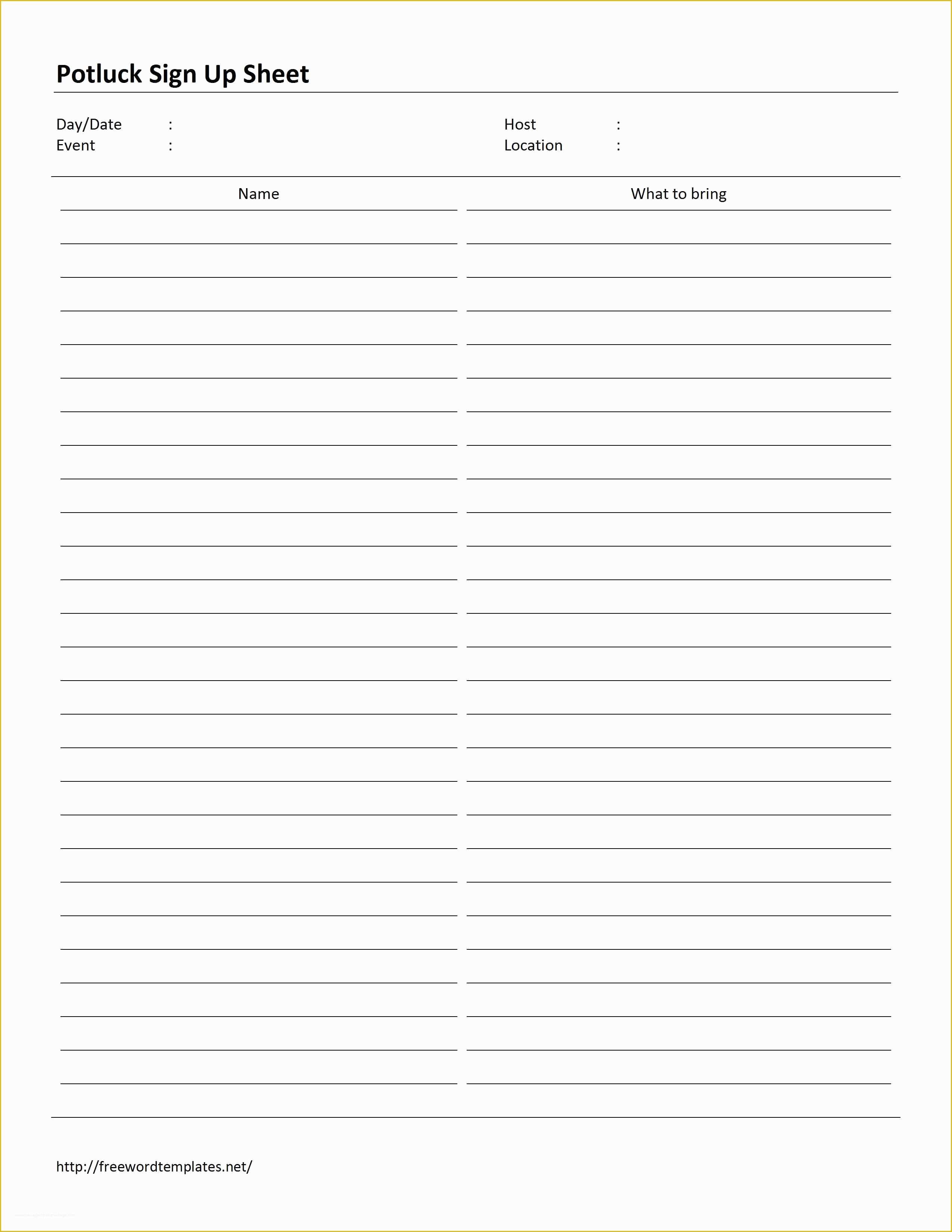 Free Sign Up Sheet Template Of Potluck Sign Up Sheet Template