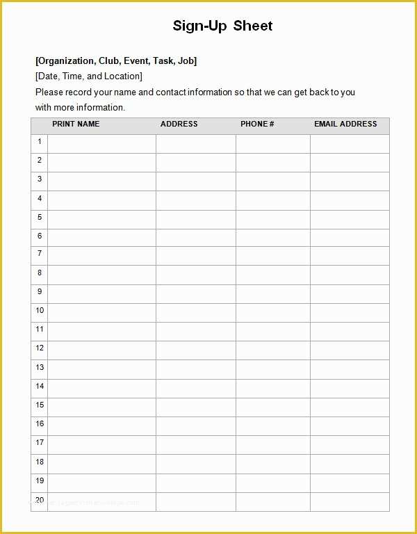 Free Sign Up Sheet Template Of Sign Up Sheet Template 13 Download Free Documents In