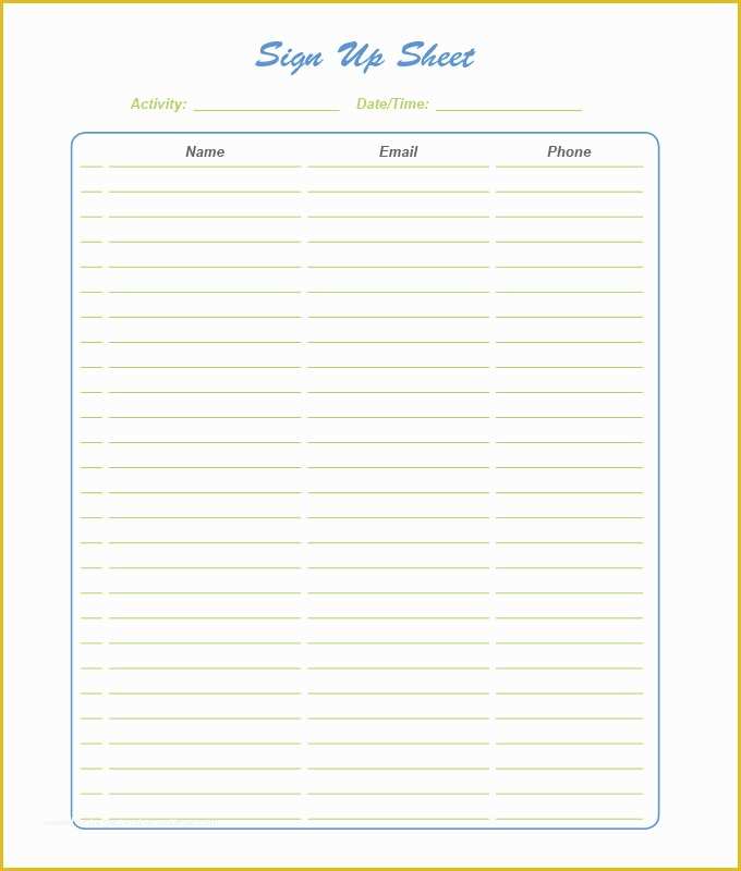 Free Sign Up Sheet Template Of Sign Up Sheets 58 Free Word Excel Pdf Documents