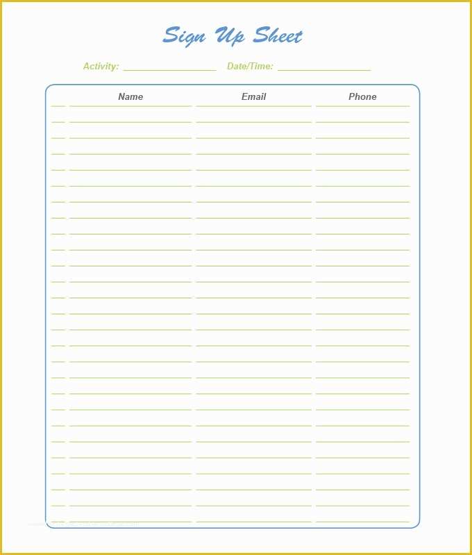 Free Sign Up Sheet Template Of Sign Up Sheets 58 Free Word Excel Pdf Documents