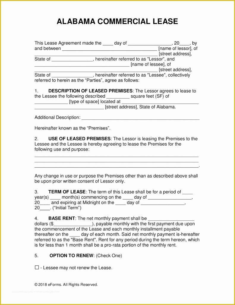 Free Simple Commercial Lease Agreement Template Of Free Alabama Mercial Lease Agreement Template Pdf