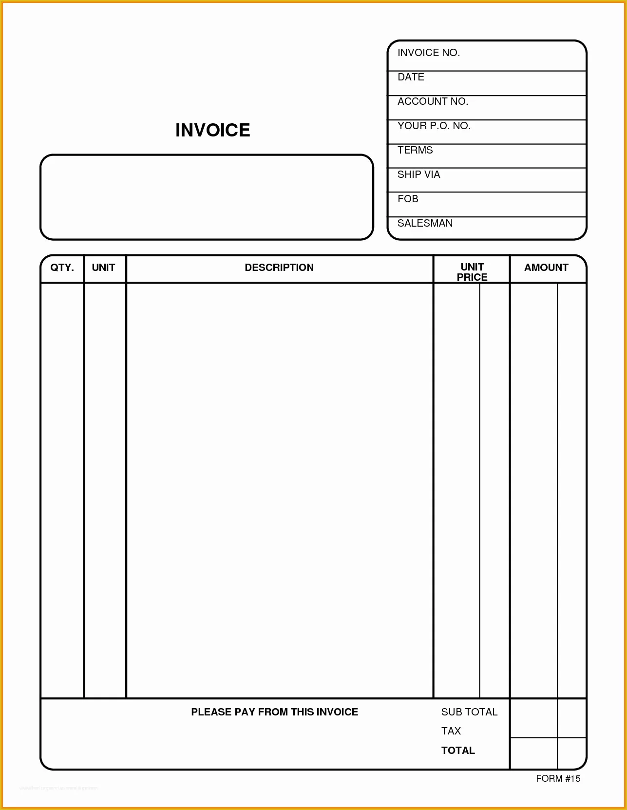 Free Simple Invoice Template Pdf Of Printable Blank Invoice Free Printable Blank Invoice