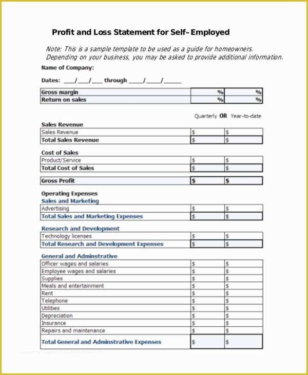 Free Simple Profit and Loss Template for Self Employed Of Sample Profit and Loss form 9 Free Documents In Pdf