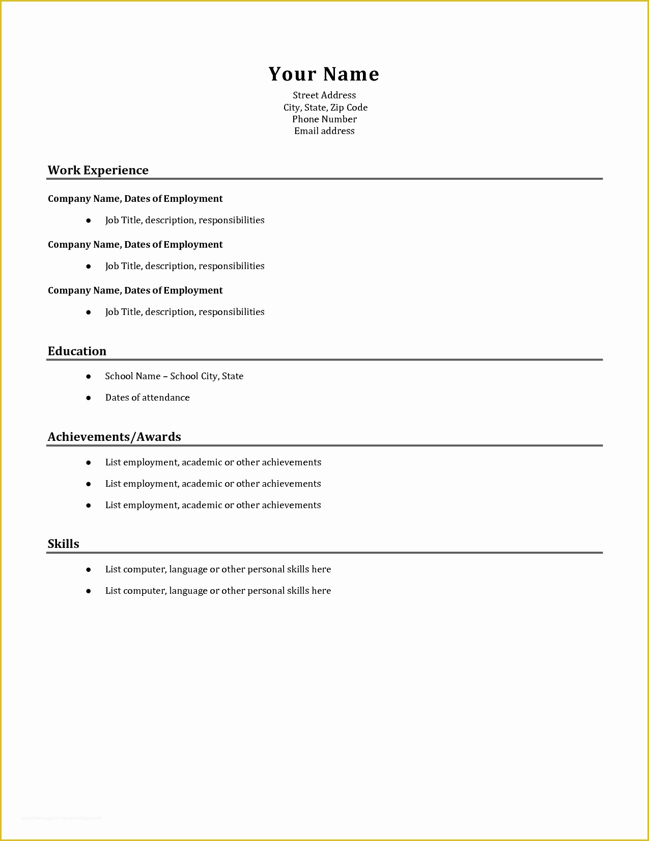 Free Simple Resume Templates Of Easy Resume Template