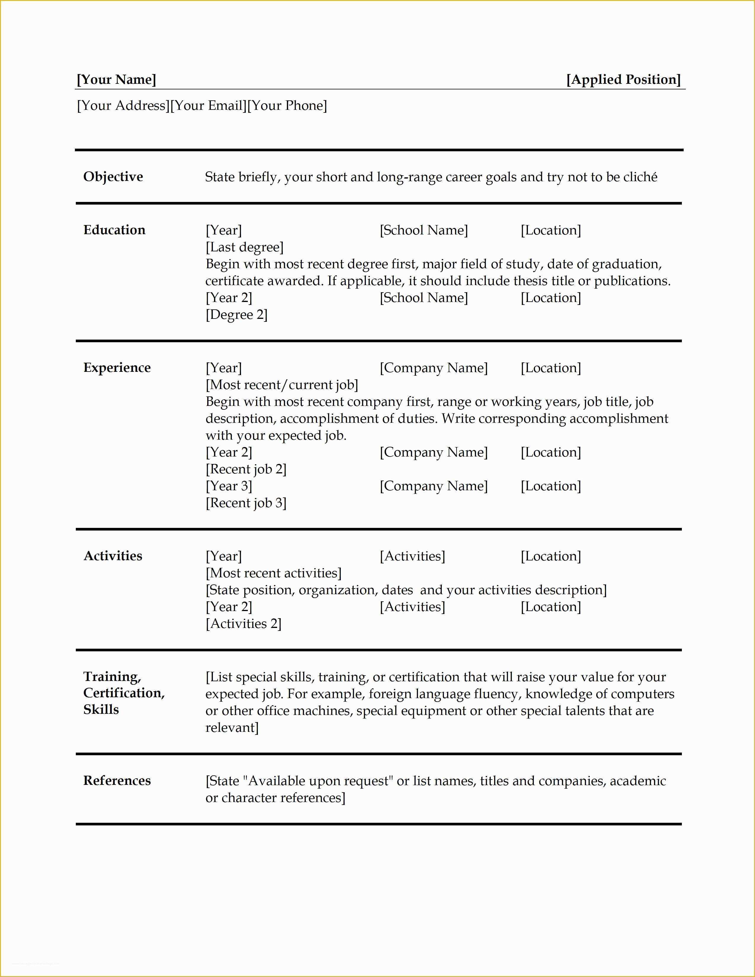 Free Simple Resume Templates Of Simple Resume