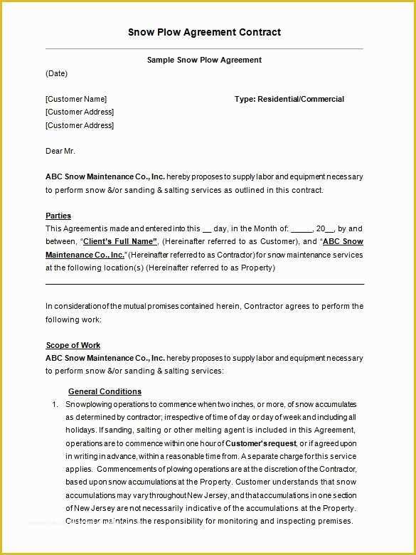 Free Snow Plowing Contracts Templates Of 20 Snow Plowing Contract Templates Google Docs Pdf