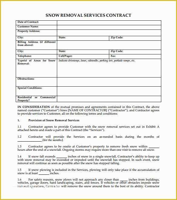 Free Snow Plowing Contracts Templates Of 7 Snow Plowing Contract Templates to Download for Free
