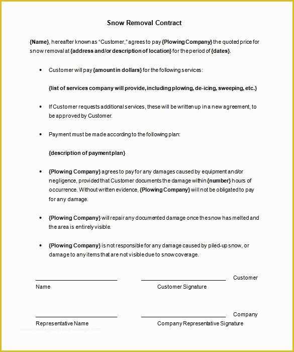 Free Snow Plowing Contracts Templates Of Free Snow Removal Contract Templates Invitation Template