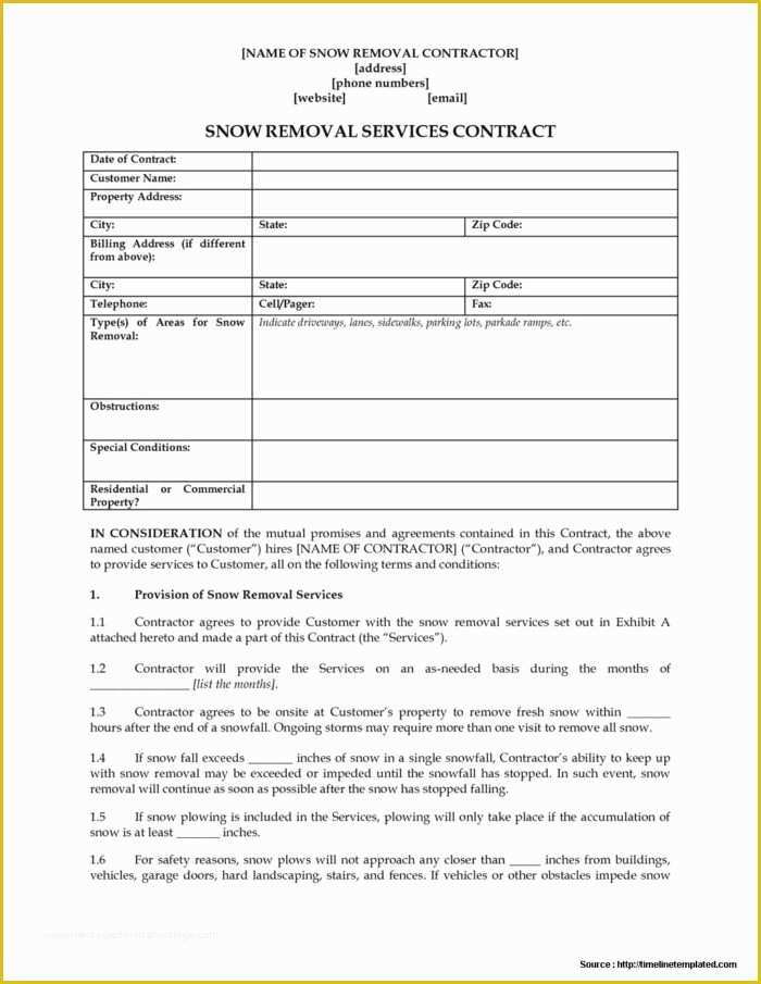 Free Snow Plowing Contracts Templates Of Snow Plowing Contract forms Free form Resume Examples