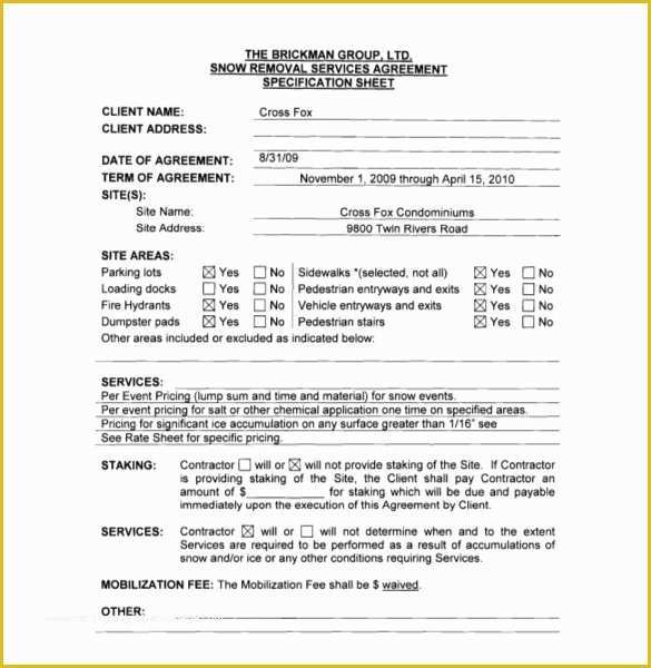 Free Snow Plowing Contracts Templates Of Snow Removal Contract Template Invitation Template