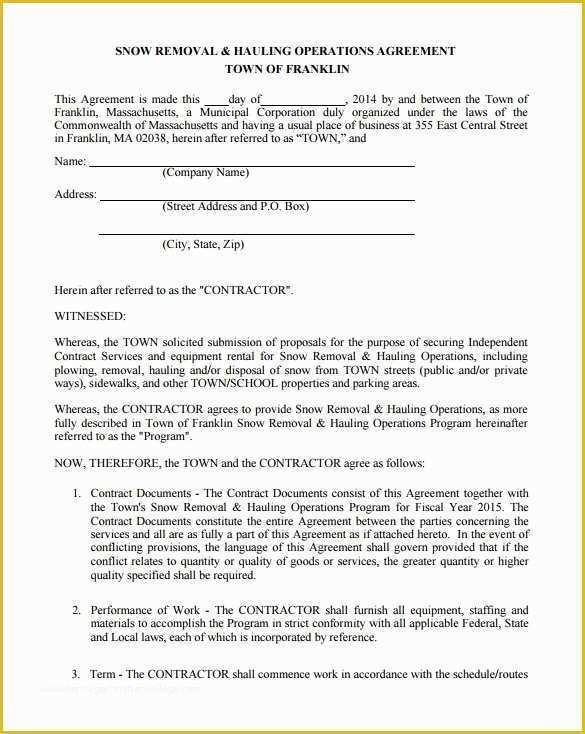 Free Snow Plowing Contracts Templates Of Snow Removal Contract Template Invitation Template